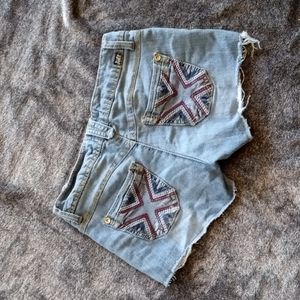 Jolt distressed and embroidered jean shorts
